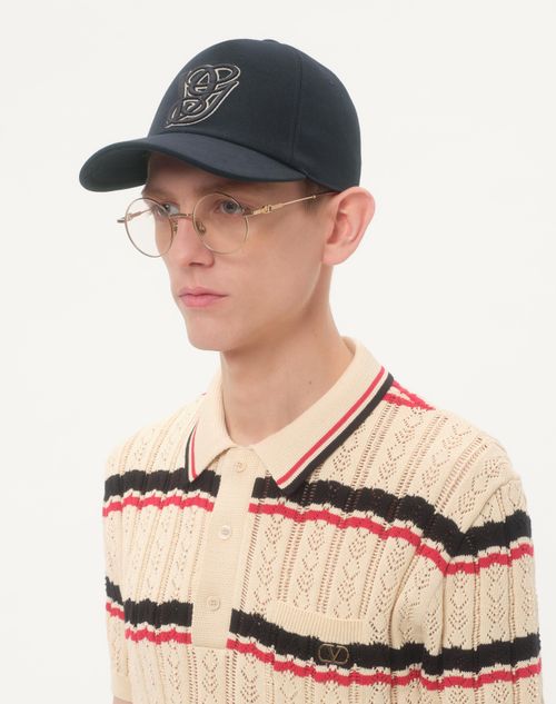 Valentino Garavani - Valentino Garavani Cotton Baseball Cap With Embroidery - Blue - Man - Hats And Gloves