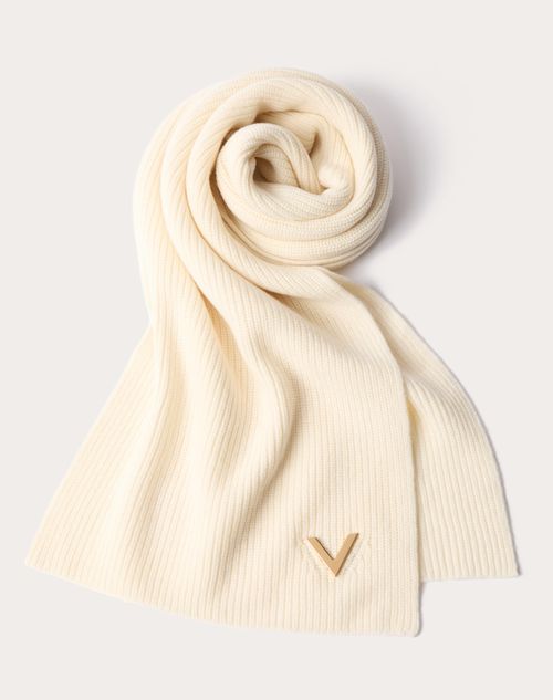 Valentino Garavani - Cashmere Scarf With Metal V Appliqué - Ivory - Woman - Soft Accessories