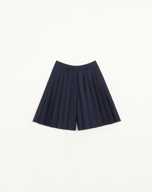 Valentino - Pantalón Culotte Plisado De Wool Mohair - Azul Marino - Mujer - Faldas