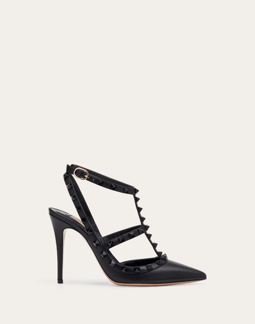 Rockstud Ankle Strap Pump With Tonal 100 for Woman in Black | Valentino US