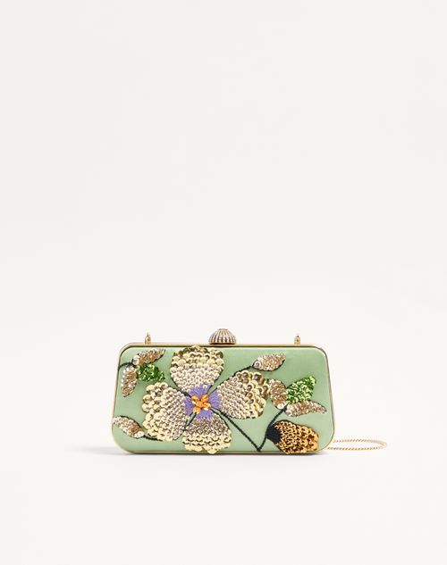 Valentino Garavani - Valentino Garavani Carry Secrets Minaudiere In Satin With Floral Embroidery - Green - Woman - Clutches