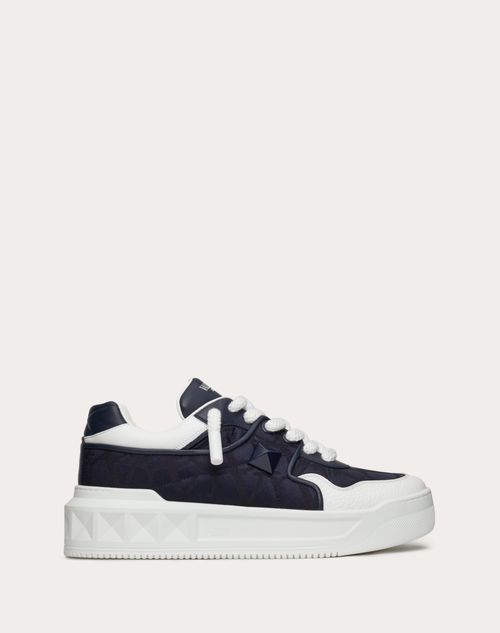 Valentino Garavani - One Stud Xl Low-top Sneaker In Nappa Leather And Jacquard Toile Iconographe Technical Fabric - Marine/white - Man - Sneakers