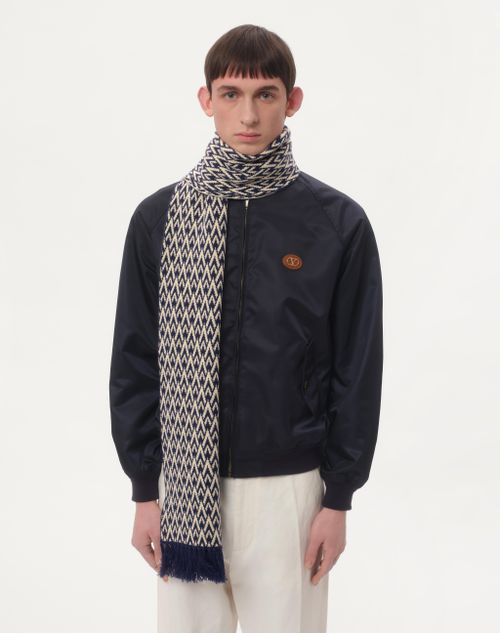 Valentino Garavani - Toute La V Knitted Wool Scarf - Navy/cream - Man - Soft Accessories