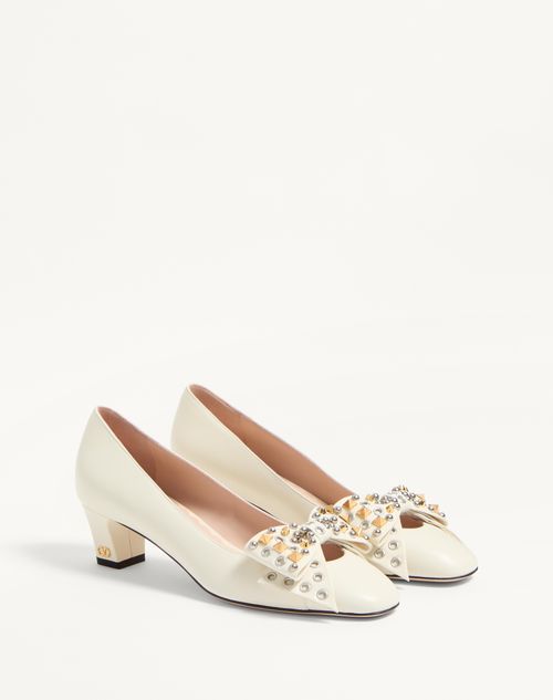 Valentino Garavani - Bowow Pump In Kidskin With Studs 45mm - Ivory - Woman - Pumps