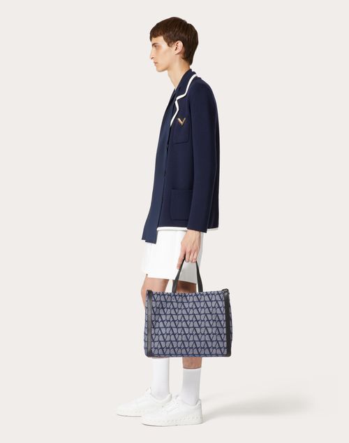 Valentino Garavani - Toile Iconographe Medium Shopper In Jacquard Fabric With Denim Effect - Denim/black - Man - Bags