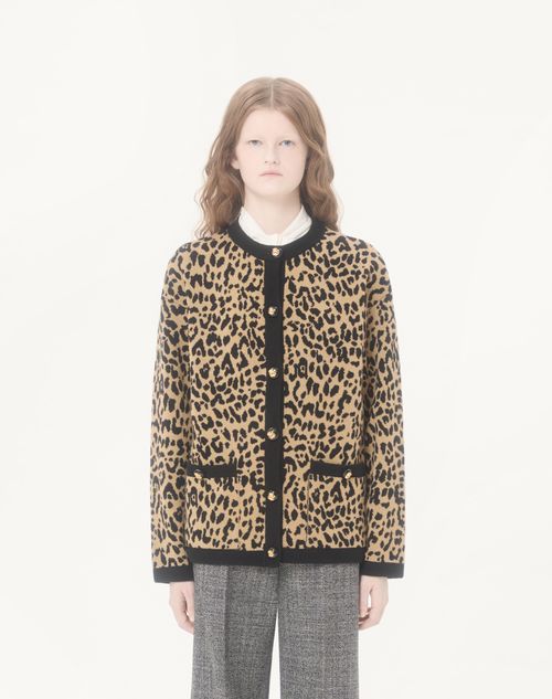 Valentino - Wollstrickjacke Mit Jacquard-animalprint - Animalier - Frau - Jacken Und Mäntel