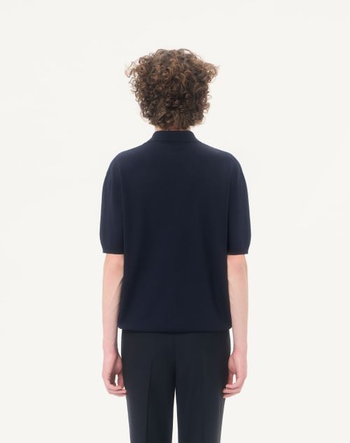 Valentino - Valentino Wool Polo With Vlogo Embroidery - Navy - Man - Knitwear