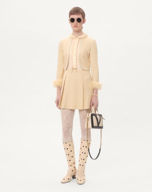 Valentino - Short Dress In Rustic Silk With Feathers - Birch - Woman - Dresses