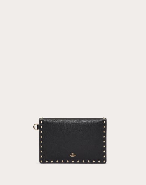 Valentino Garavani - Rockstud Grainy Calfskin Pouch - Black - Woman - Clutches