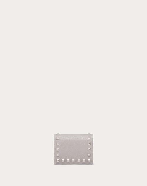 Valentino Garavani - Small Rockstud Grainy Calfskin Wallet - Grey - Woman - Wallets And Small Leather Goods