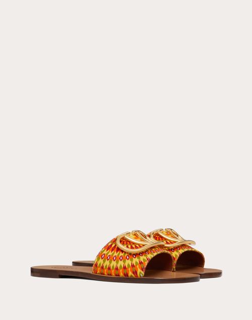Valentino Garavani - Canvas Slide Sandal With Round Rain Print - Orange/multicolor - Woman - Slides