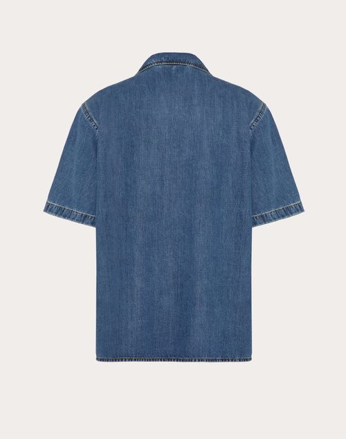 Valentino - Denim Bowling Shirt With Metallic V-detail - Denim - Man - Denim