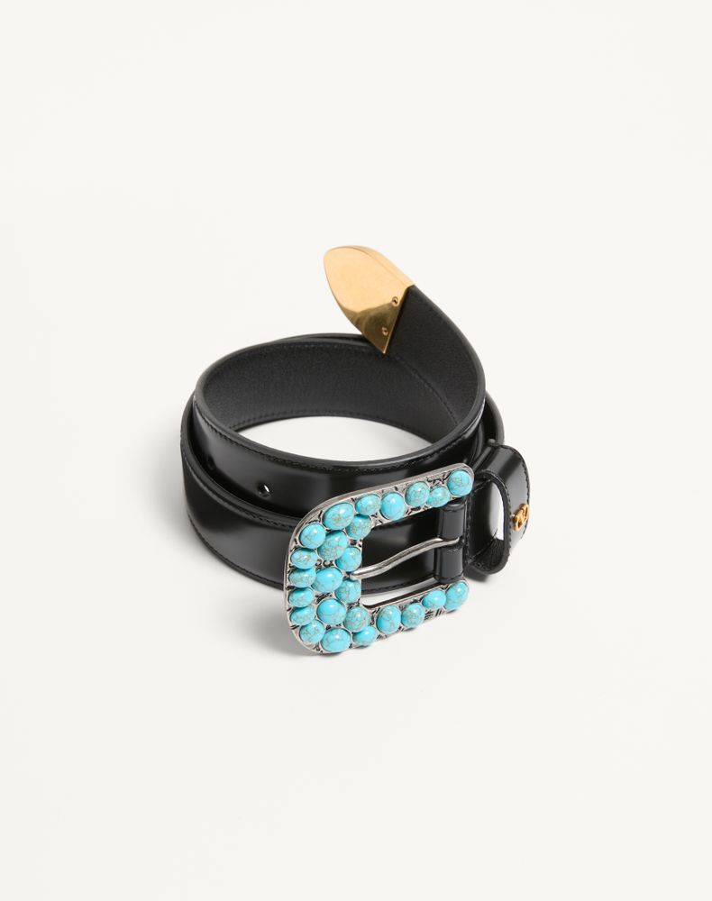 Valentino Garavani Vlogo Signature Brushed Calfskin Belt 30 Mm Woman Black 070