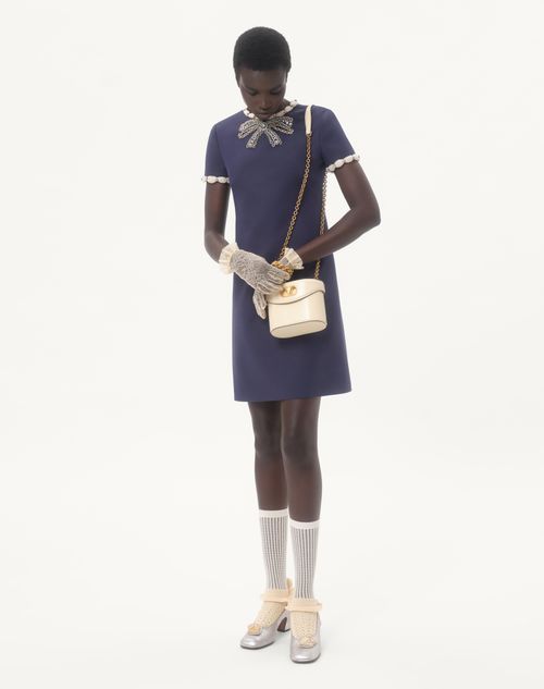 Valentino - Embroidered Crepe Couture Short Dress - Indigo/ivory - Woman - Dresses