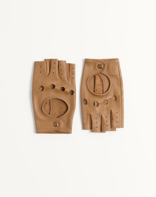 Valentino Garavani - Vlogo Signature Fingerlose Handschuhe Aus Nappaleder - Beige/braun - Frau - Mützen Und Handschuhe