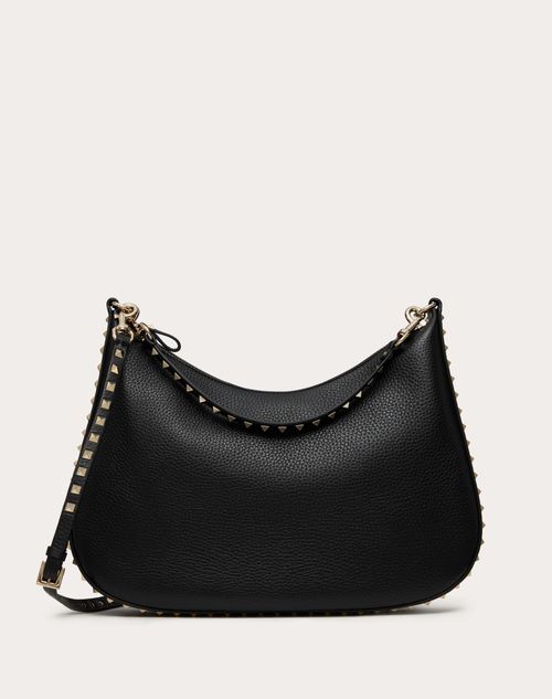 Valentino Garavani - Valentino Garavani Rockstud Hobo Bag In Grainy Calfskin - Black - Woman - Valentino Garavani Rockstud