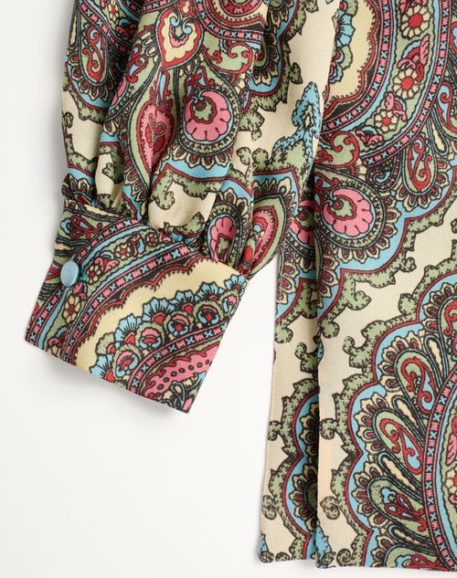 Valentino - Georgette Top With Voyage Imaginaire Cashmere Print With Feathers - Birch/multicolour - Woman - Shirts And Tops