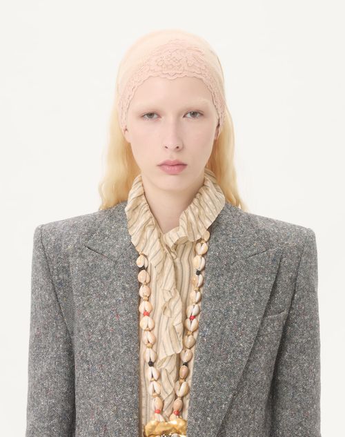 Valentino - Double-breasted Blazer In Natté Buttoned Weave - Ivory/black - Woman - Jackets And Blazers