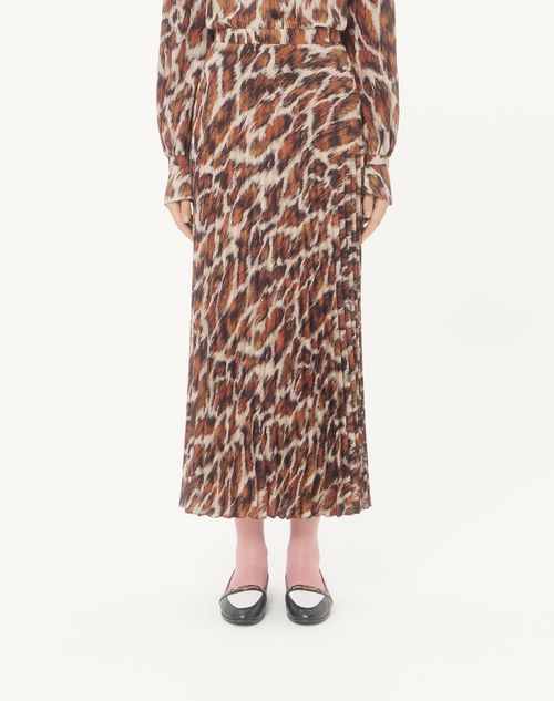 Valentino - Valentino Crepe De Chine Midi Skirt With Animalier Print - Animal Print - Woman - Skirts