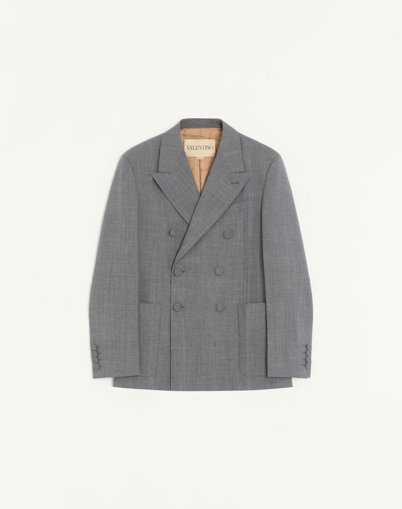 Veste Croisée Laine Moulinée Pli Marqué Noir/Gris — Valentino