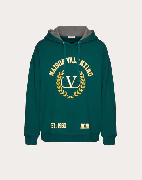 Valentino - Cotton Sweatshirt With Maison Valentino Print - College Green - Man - T-shirts And Sweatshirts