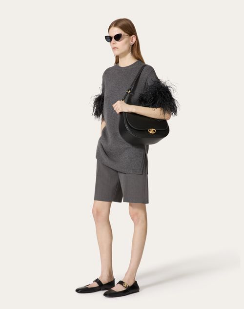 Valentino - Wool Sweater With Feathers - Dark Grey - Woman - Knitwear
