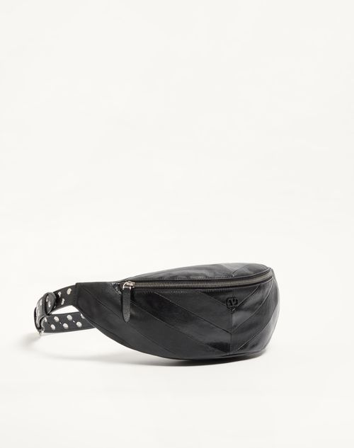 Valentino Garavani - Jean Waist Bag In Patchwork Nappa Leather With Chevron Pattern - Black - Man - Belt Bags