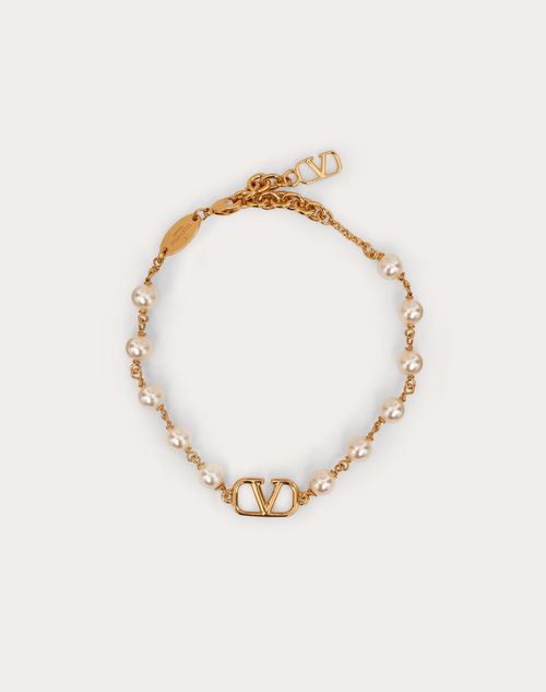 Vlogo Signature Bracelet Pearls for Woman in Gold | Valentino US