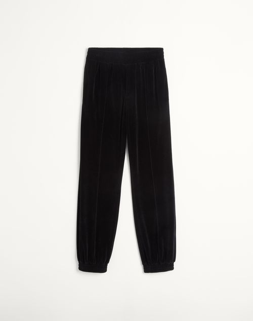 Valentino - Chenille Jogging Trousers With Chez Valentino Patch - Black - Man - Trousers And Shorts