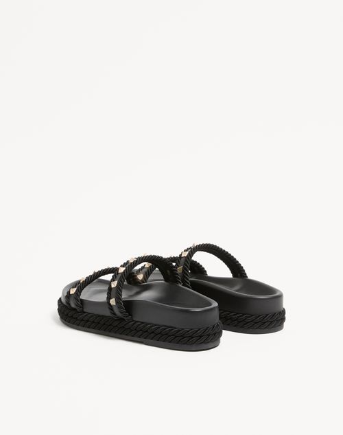 Valentino Garavani - Rockstud Slide Sandal In Calfskin 20mm - Black - Woman - Espadrilles And Wedges