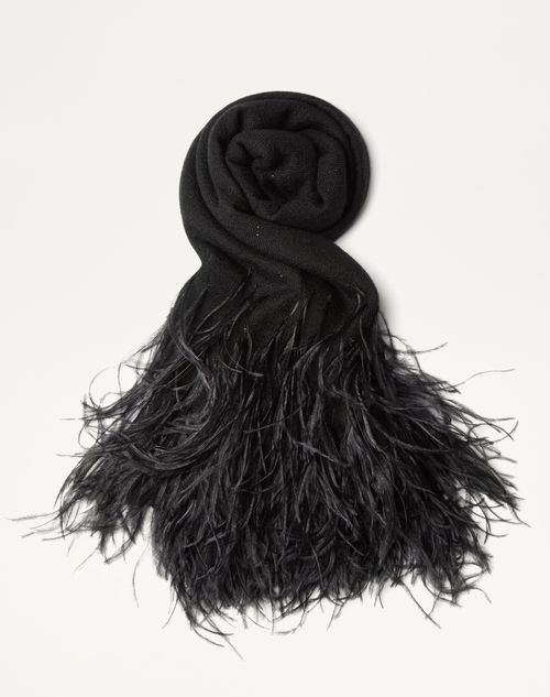 Valentino Garavani - Valentino Stole With Micro Sequins And Feathers - Black/black - Woman - Soft Accessories