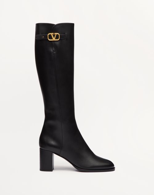 Valentino Garavani - Bota De Cuero De Becerro Con El Vlogo Signature Y Con Tacón De 70 mm - Negro - Mujer - Botas