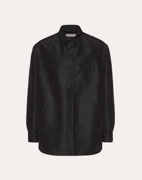 Valentino - All-over Rockstud Spike Silk Faille Overshirt - Black - Man - Pea Coats