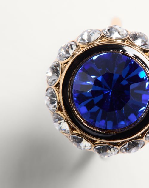 Valentino Garavani - Vlogo Signature Ring In Metal, Enamel And Crystals - Gold/blue - Woman - Jewellery