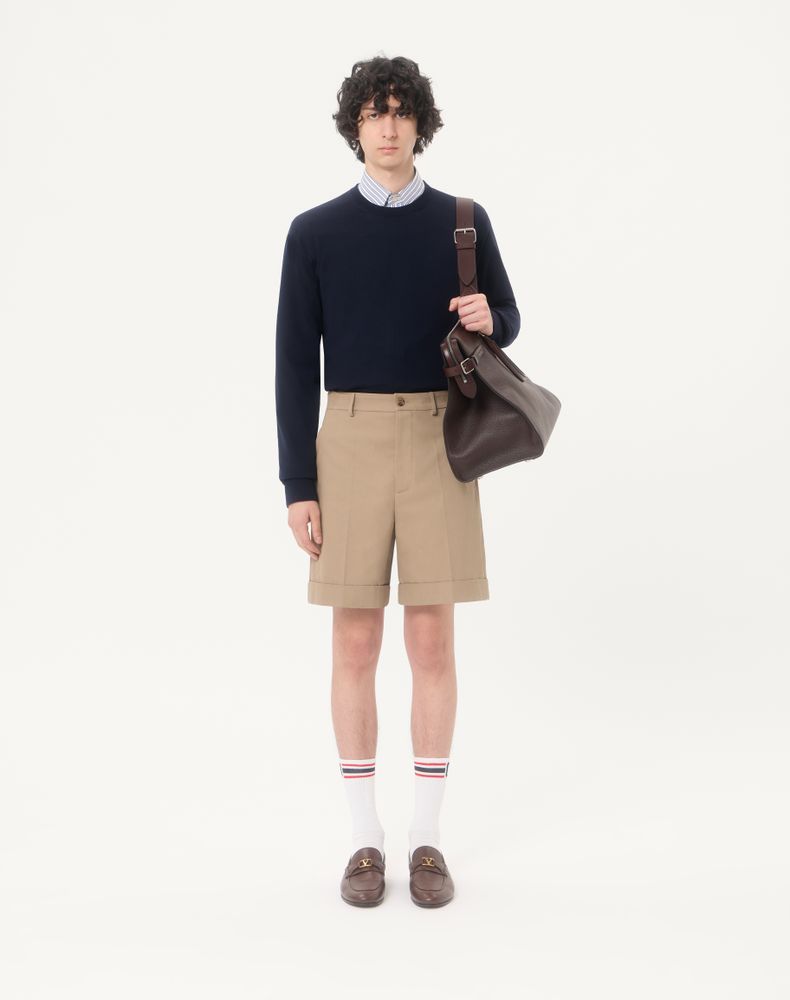 Valentino Cotton Gabardine Bermuda Shorts With Turn-Up And Vlogo Embroidery Man Beige 56