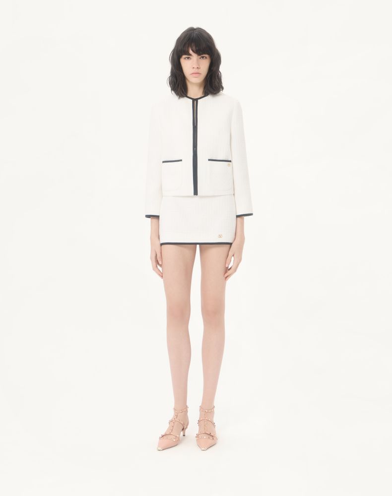 Valentino Canestrello Cotton Tweed Jacket Woman Latte/Black 38
