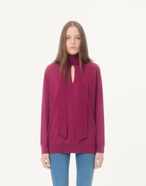 Valentino - Wool Sweater With Scarf - Raspberry - Woman - Knitwear