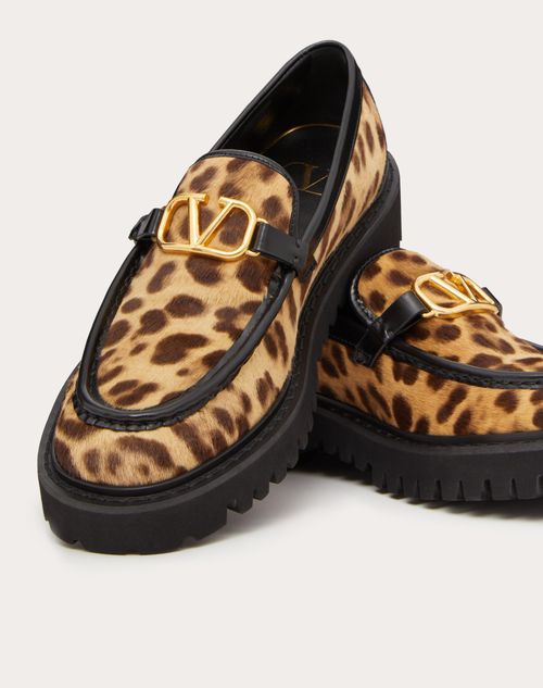 Valentino Garavani - Vlogo Signature Pony-effect Calfskin Loafer - Animal Print - Woman - Loafers & Oxford