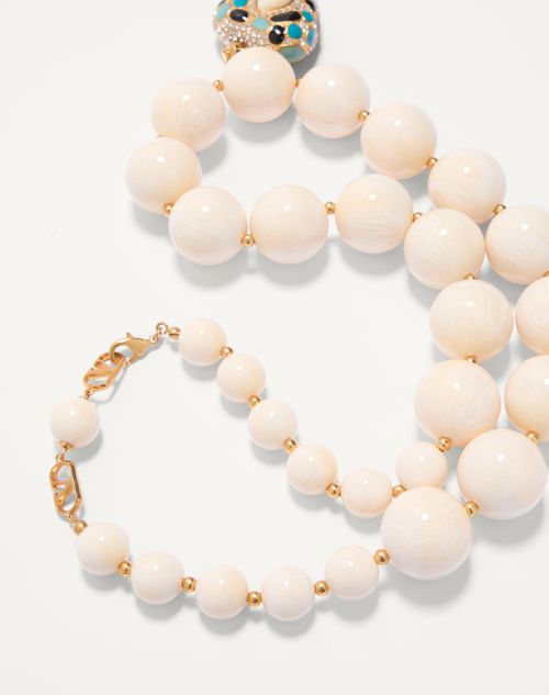 Valentino Garavani - Coeur Royal Necklace In Metal, Resin, Enamel And Swarovski® Crystals - Antique Brass/turquoise/white/crystal/ivory - Woman - Fashion Jewelry