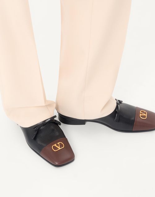 Valentino Garavani - Babouchoes Kidskin Loafer - Black/bark Brown - Man - Loafers And Driver