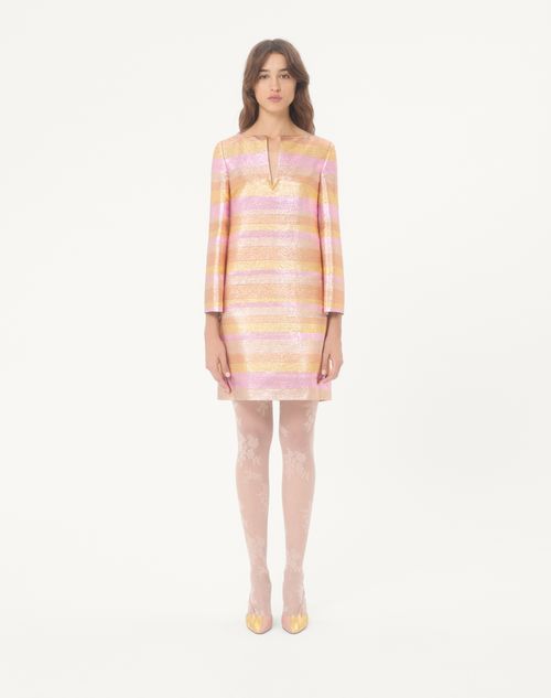 Valentino - Short Dress In Lurex Lumiere Nocturne Barré - Rose Gold - Woman - Dresses