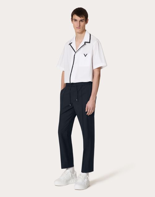 Valentino - Chemise Bowling En Popeline De Coton Avec Élément V Caoutchouté - Blanc - Homme - Prêt-à-porter