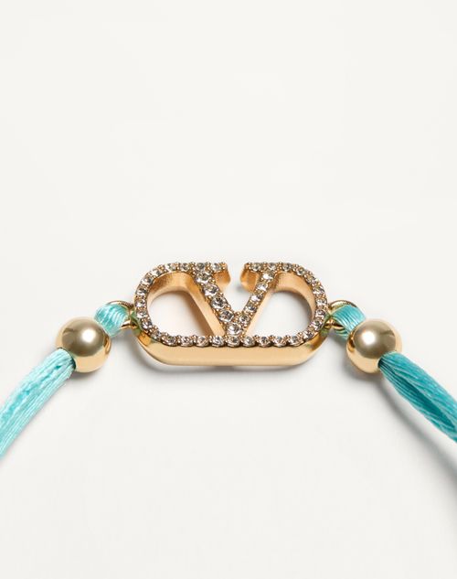 Valentino Garavani - Valentino Garavani Vlogo Signature Bracelet In Cotton And Swarovski® Crystals - Turquoise/crystal - Woman - Jewellery
