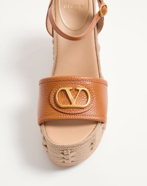 Valentino Garavani - Vlogo Signature Wedge Sandal In Grainy Calfskin 120mm - Almond - Woman - Espadrilles And Wedges