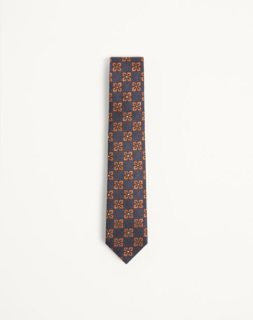 Valentino Garavani - Valentie Silk And Jacquard Tie With Design - Blue/hazelnut - Man - Ties