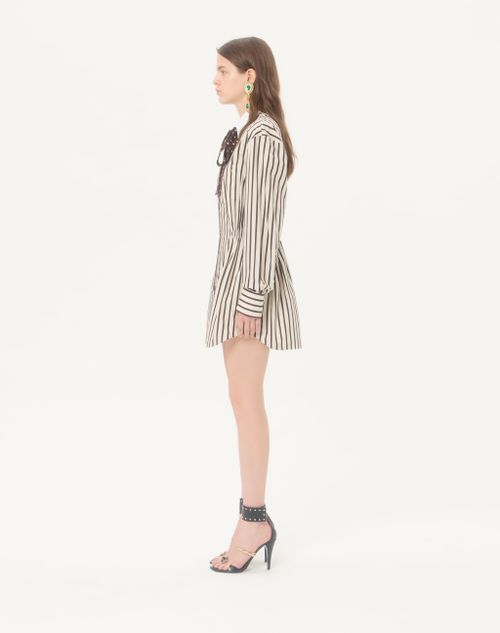 Valentino - Short Dress In Printed Striped Poplin - Ivory/chocolate - Woman - Dresses
