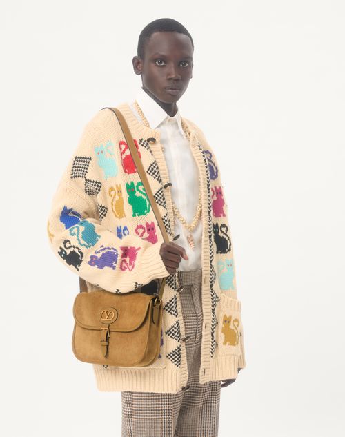 Valentino Garavani - Valentino Garavani Antibes Suede Shoulder Bag - Havana Beige - Man - Shoulder Bags