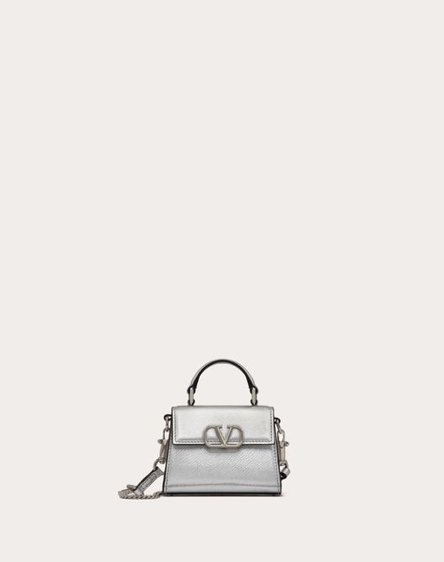 Valentino Garavani - Micro Vsling Handbag In Metallic Grainy Calfskin - Silver - Woman - Top Handle Bags