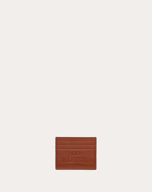 Valentino Garavani - Valentino Garavani Identity Cardholder - Saddle Brown - Man - Wallets And Small Leather Goods