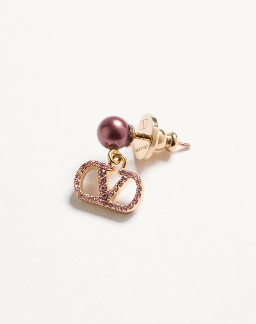 Valentino Garavani - Vlogo Signature Earrings In Metal, Pearl And Swarovski® Crystals - Gold/pink - Woman - Jewellery
